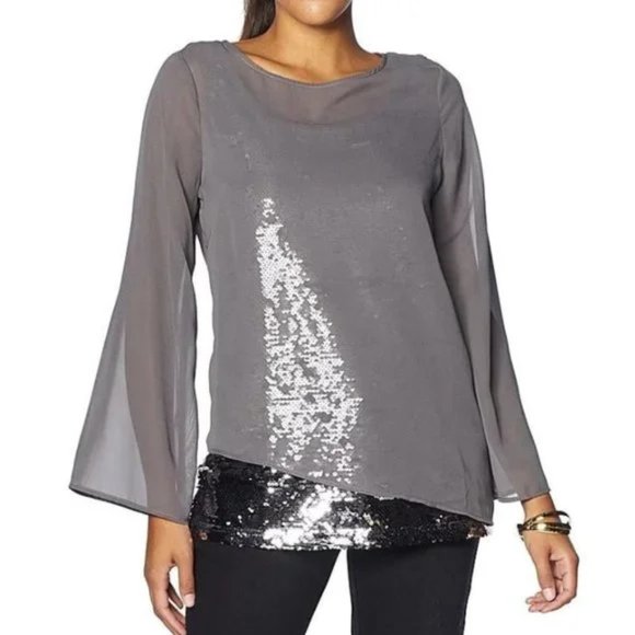 DG2 by Diane Gilman Asymmetric Blouse with Sequin Tank - Picture 1 of 2